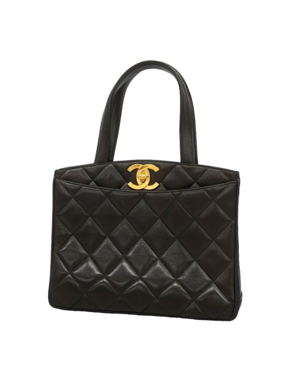 Chanel Tote Bag Quilted Lambskin Black Gold